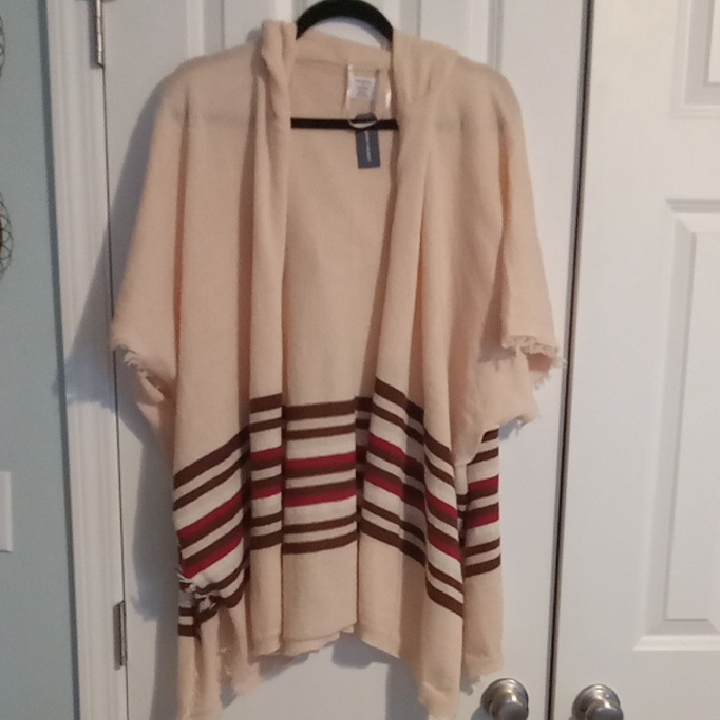 Melrose And Market Cream Poncho With Brown And Red Accents